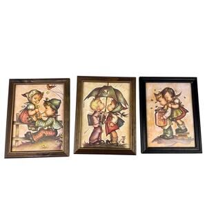 Vintage Hummel Framed Lithograph Prints Children 1970s Cottage Decor Lot of 3